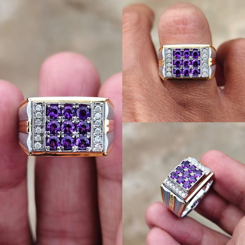 cincin couple mata utama batu kecubung mix natural berlian eropah