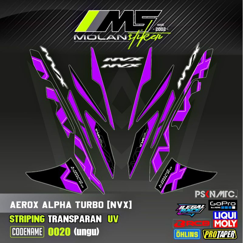 Decal Sticker Striping Variasi Transparan Uv All New Aerox Alpha NVX Aerox Turbo NVX All New Aerox A