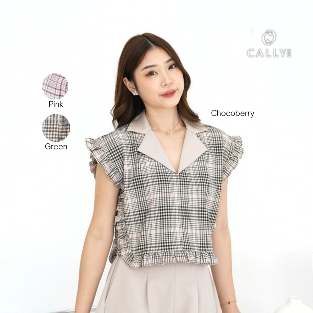 Terlaris Cally.Inc Atasan Crop Top Wanita Korea Style Woman Top Blouse Wanita Lengan Pendek Size S -