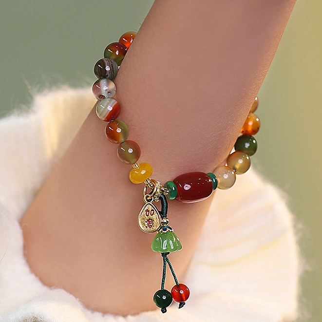 LEERE-Gelang Keberuntungan Giok Ruyi Gelang Wanita Retro Cina Gaya Alam Etnik Tali Tangan