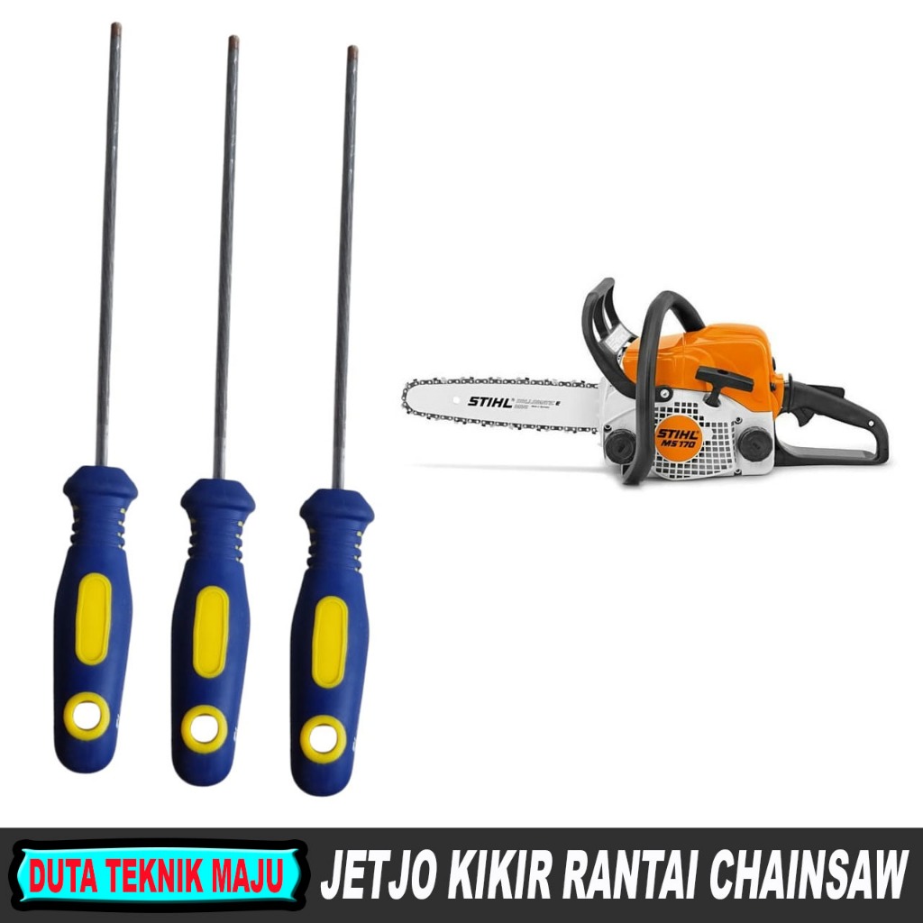 Kikir Chainsaw 4.8x200mm Jetjo Plus Gagang Karet / Chainsaw Files 4.8 / Kikir Gergaji 4,8 / Kikir Bu