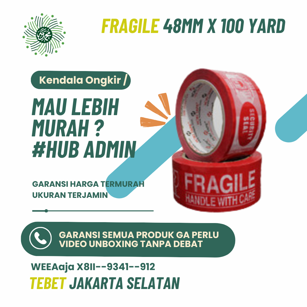 

48mm x 100 yard LAKBAN PRINTING FRAGILE / UNBOXING / All in 1 Harga Perslop (isi 6pcs)