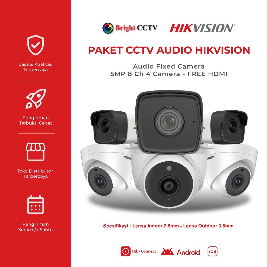 Paket CCTV Hikvision 5MP 8Ch 4 Camera