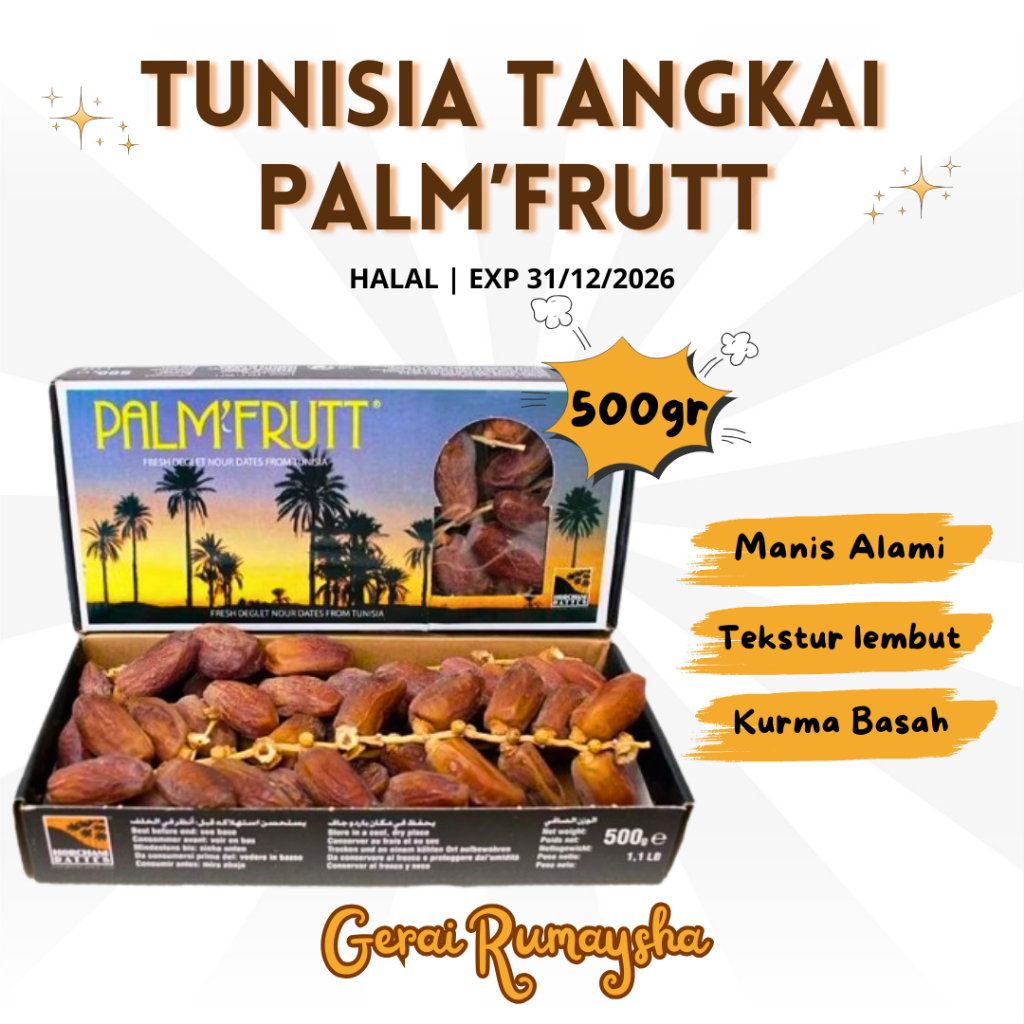 

Kurma Tunisia Tangkai Palm Frutt Ecer 500gr Dus Kurma Hampers Kurma Basah Lembut Manis