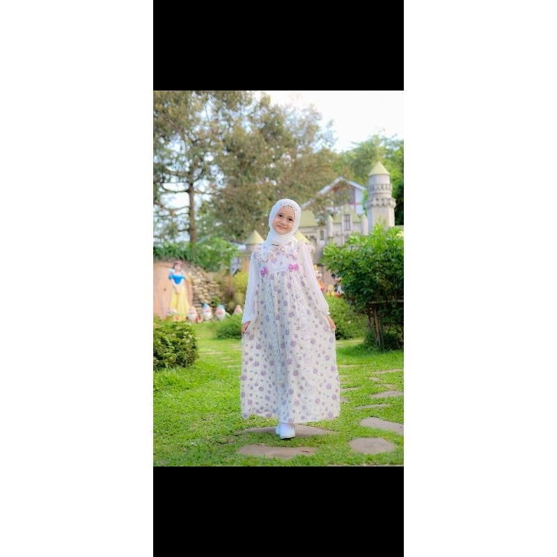 Gamis Bunga Motif samira dress anak one set pasmina