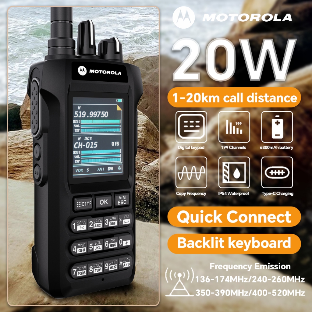 Ht Motorola R8 Walkie Talkie Kisaran Panjang 20Km Dual Band Dua Arah Radio 20 Watt 6800Mah Am/Fm