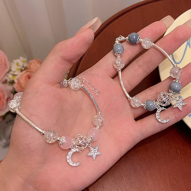 Gelang sungai bintang batu bulan Kristal stroberi yang manis Liontin bintang bulan Bracelet Fashion