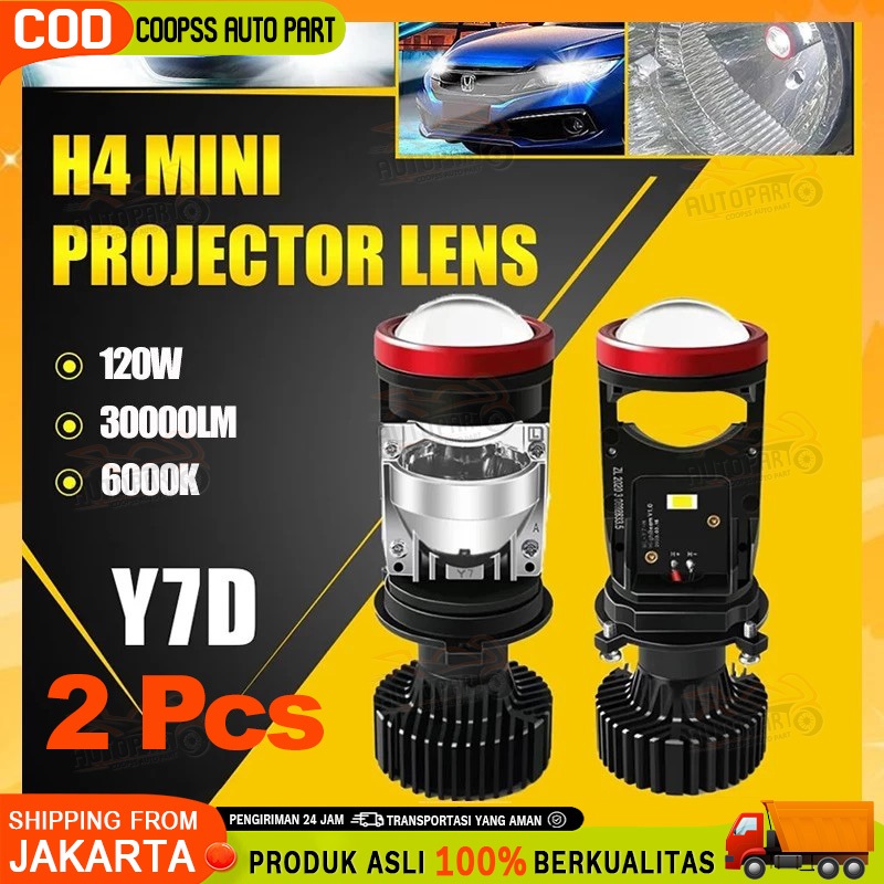 Projie Led Mobil Mini Projie Y7D H4 Mobil Super Terang Lampu Led Mobil Utama Kabut Headlamp Lampu Mo