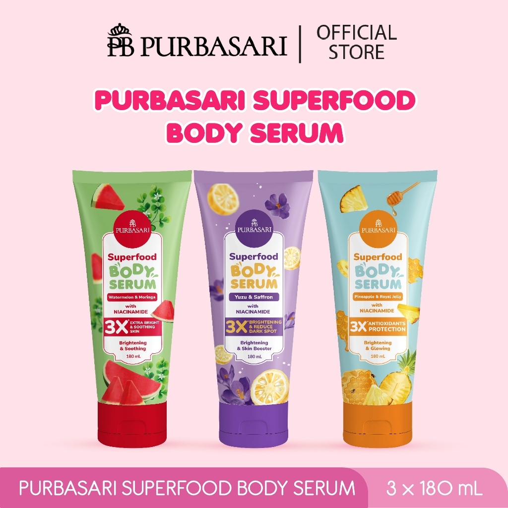 Purbasari Superfood Body Serum 180ml | Yuzu Zaffron | Pineapple Royal Jelly | Watermelon Moringa
