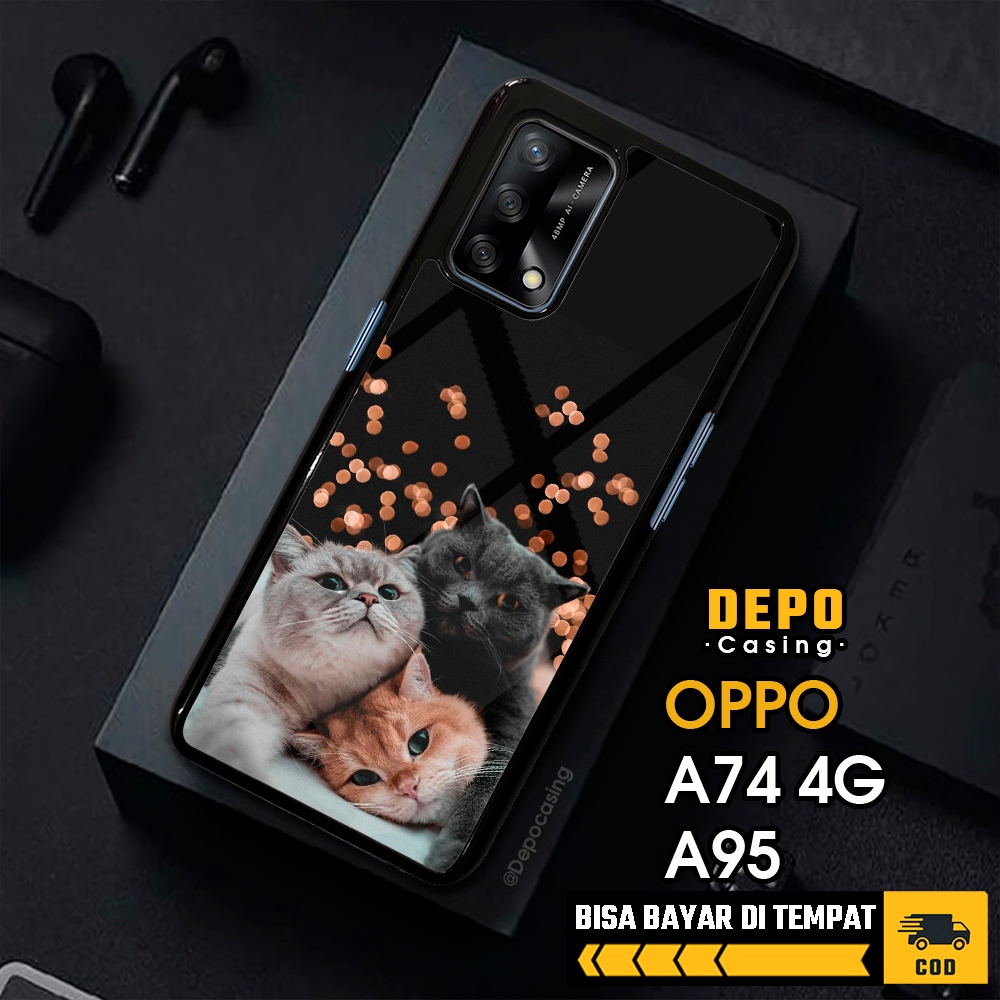 Case Oppo A74 4G A95 Casing Oppo A74 4G A95 Casing Depo Casing [MEOW] Case Glossy Case Aesthetic Cus