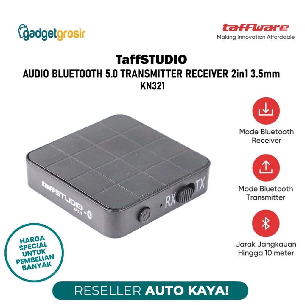 TaffSTUDIO 2in1 Audio Bluetooth 5.0 Transmitter Receiver 3.5mm KN321 Alat Penerima Pemancar Bluetoot
