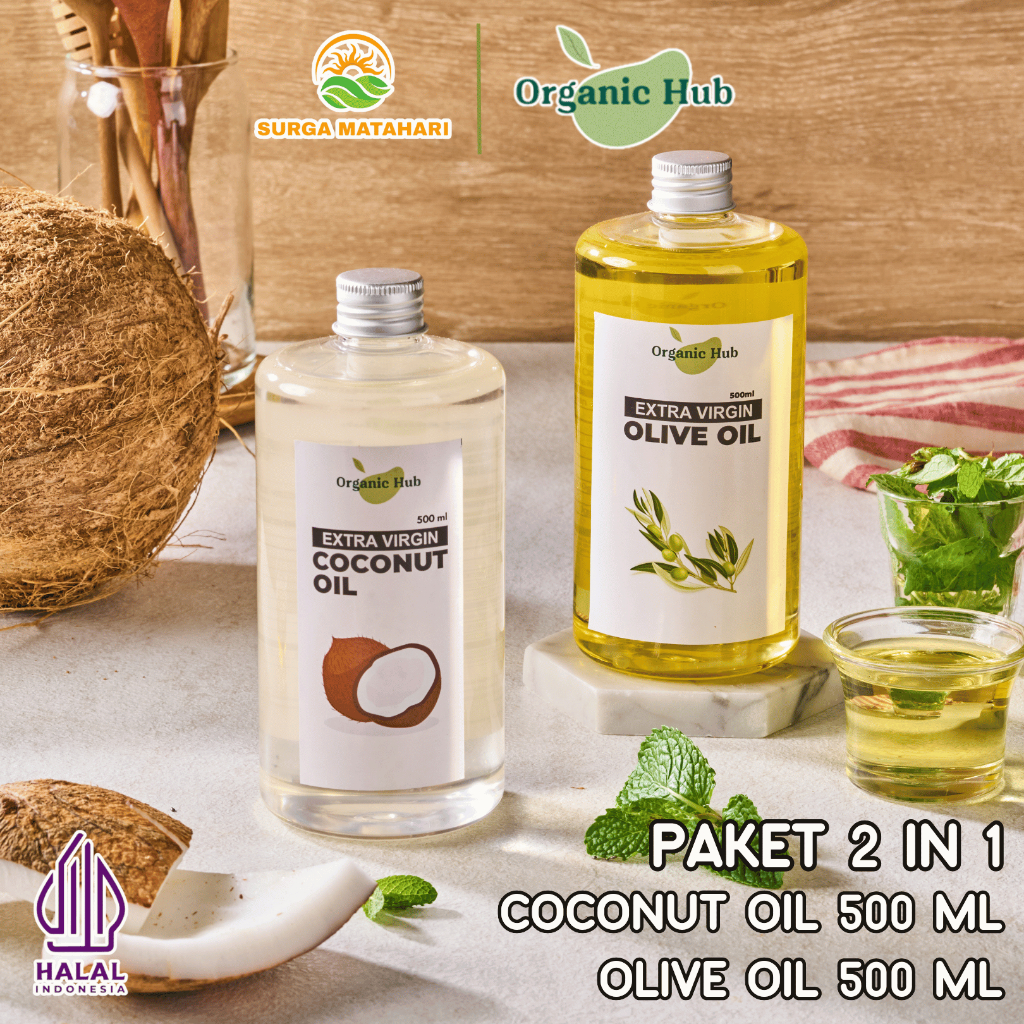 

Organic Hub Paket Hemat Extra Virgin Olive Oil 500ml Minyak Kelapa Extra Virgin Coconut Oil 500ml