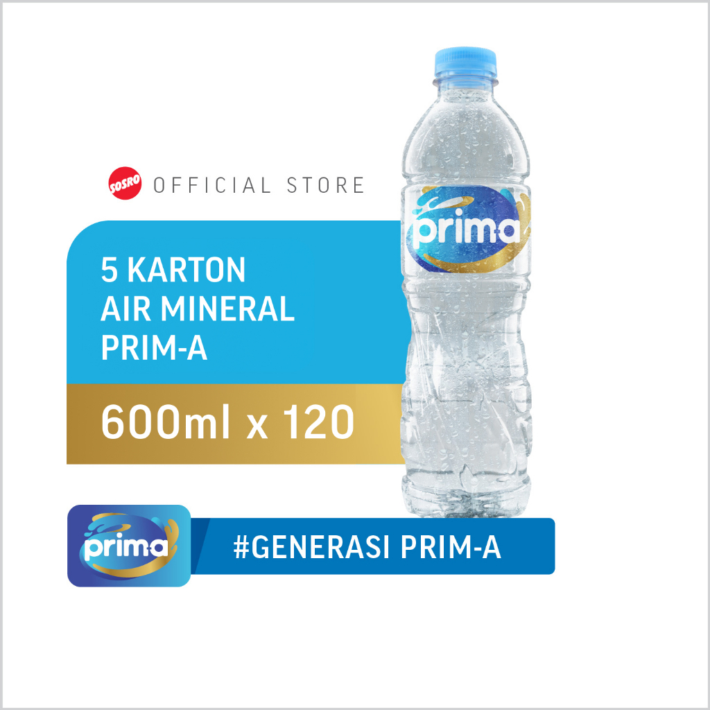 

5 Karton Prim-a Botol Air Mineral 600ml x 24 pcs, Total 120 pcs