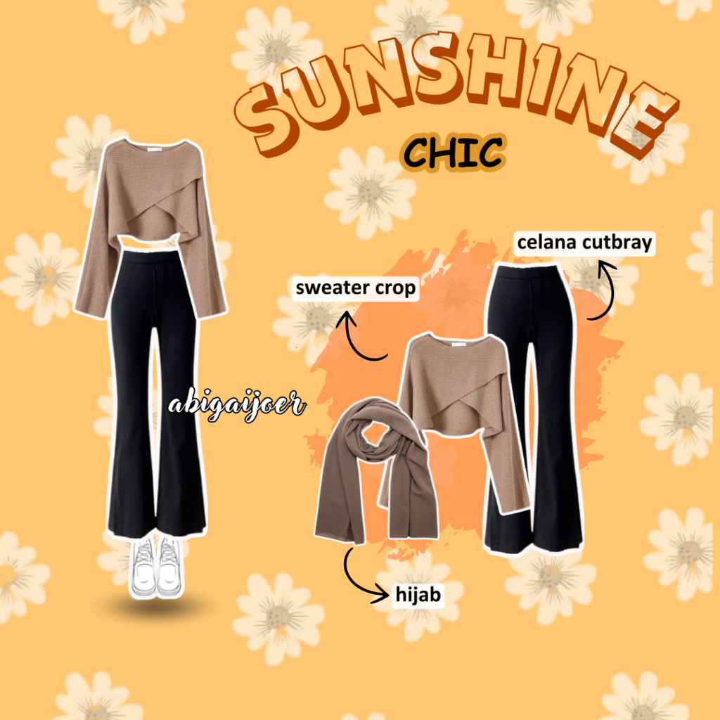 Simple Outfit 3 in 1 ( Cutbray, Sweater Crop, Hijab ) Outfit Wanita Kekinian Korean Style