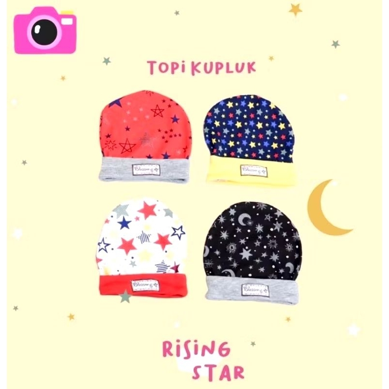 Babywear Topi Kupluk Motif Rising Star All Size / Topi Kupluk Bayi Lucu Pelindung Kepala Bayi / Cipu