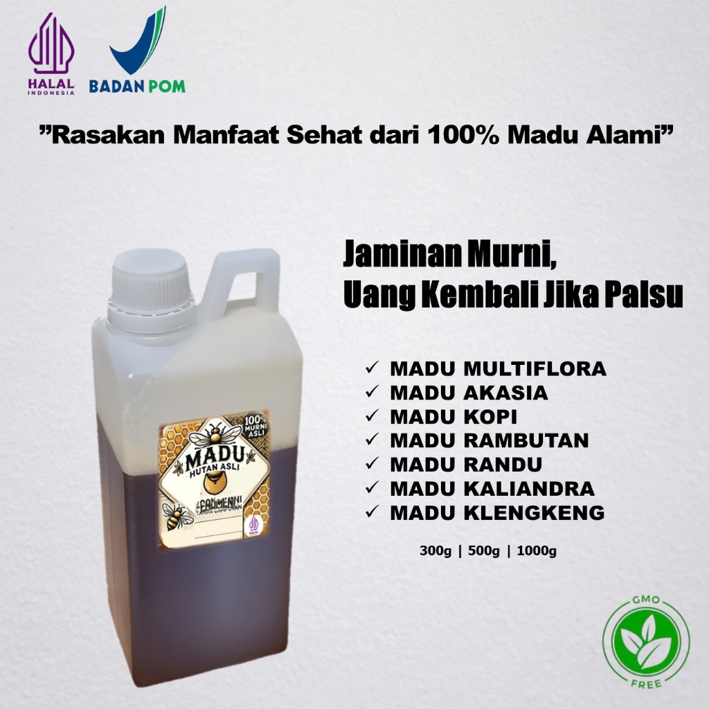 

Madu Murni Asli 100% Tanpa Campuran Nektar Multiflora Akasia Kopi Rambutan Randu Kaliandra Klengkeng Klanceng Super Premium 1kg Pure Raw