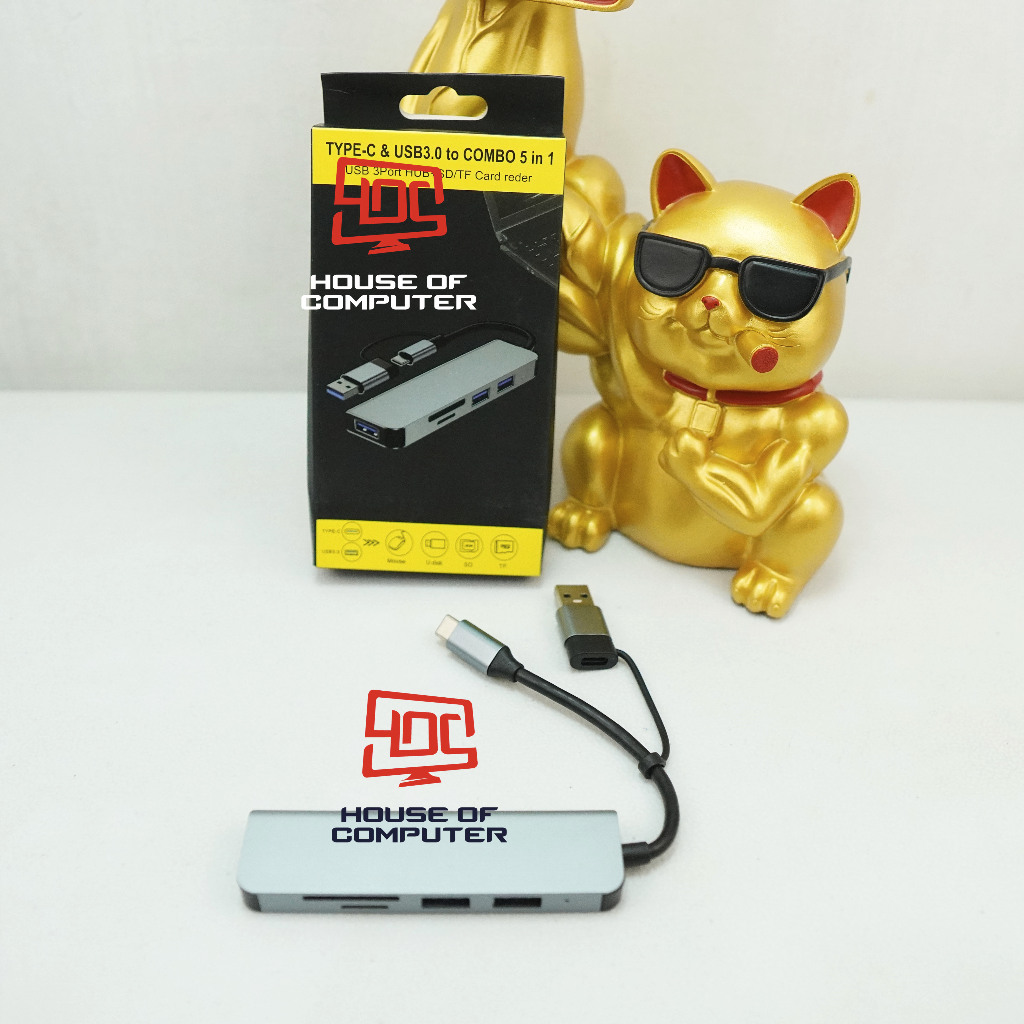 CONVERTER USB HUB TIPE C 3 PORT HUB + SD CARD + TF CARD READER + TIPE C COMBO 5 IN 1