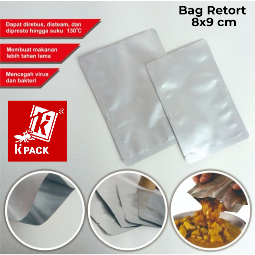 [100 pcs] BAG RETORT 8x9 Aluminium Foil Retort / Tahan Panas / Steril FOOD GRADE Kpack