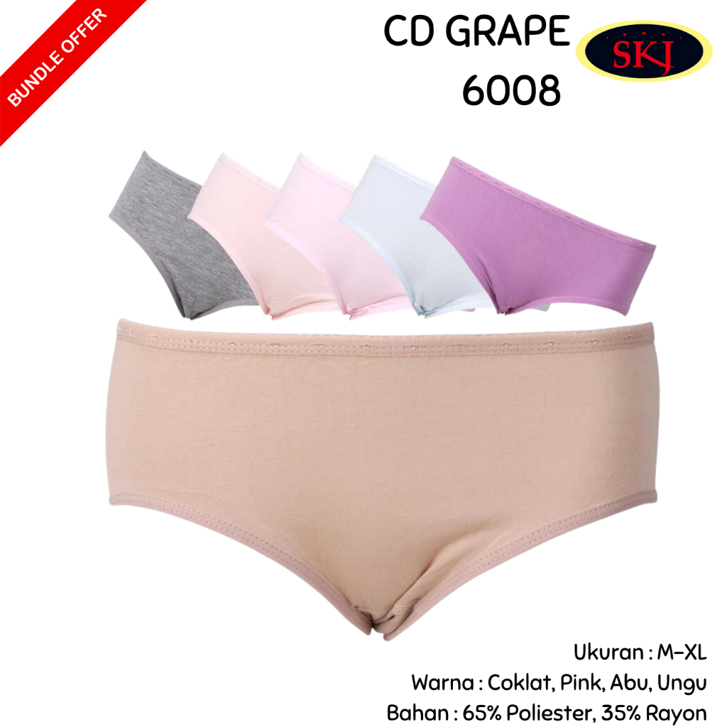 [ISI 3] Celana Dalam GRAPE 6008 Halus Ukuran M-XL Bahan Katun / Pakaian Dalam Wanita