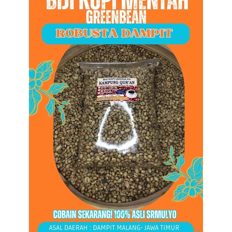 

jiqu 1KG Robusta Dampit Greenbean Biji kopi mentah G 2 non sortir DM 5,5-6mm