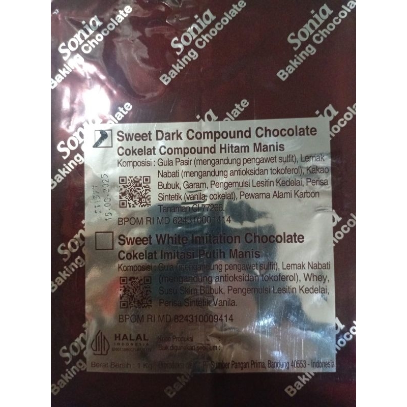 

Cokelat Sonia Dark 1kg