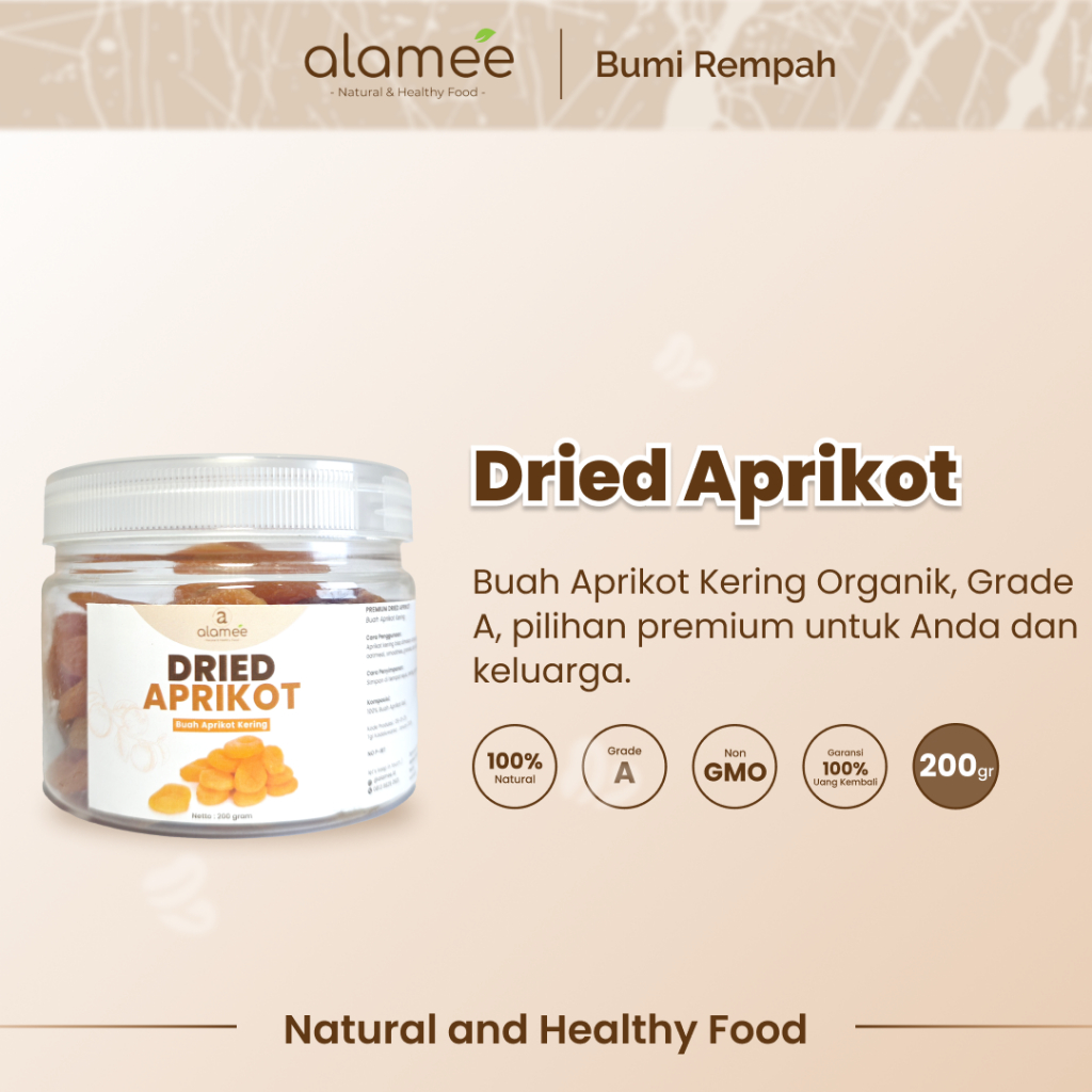 

ALAMEE Dried Apricot Buah Aprikot Kering Dried Fruit Apricots Tanpa Biji Cemilan Buah Sehat 200gr