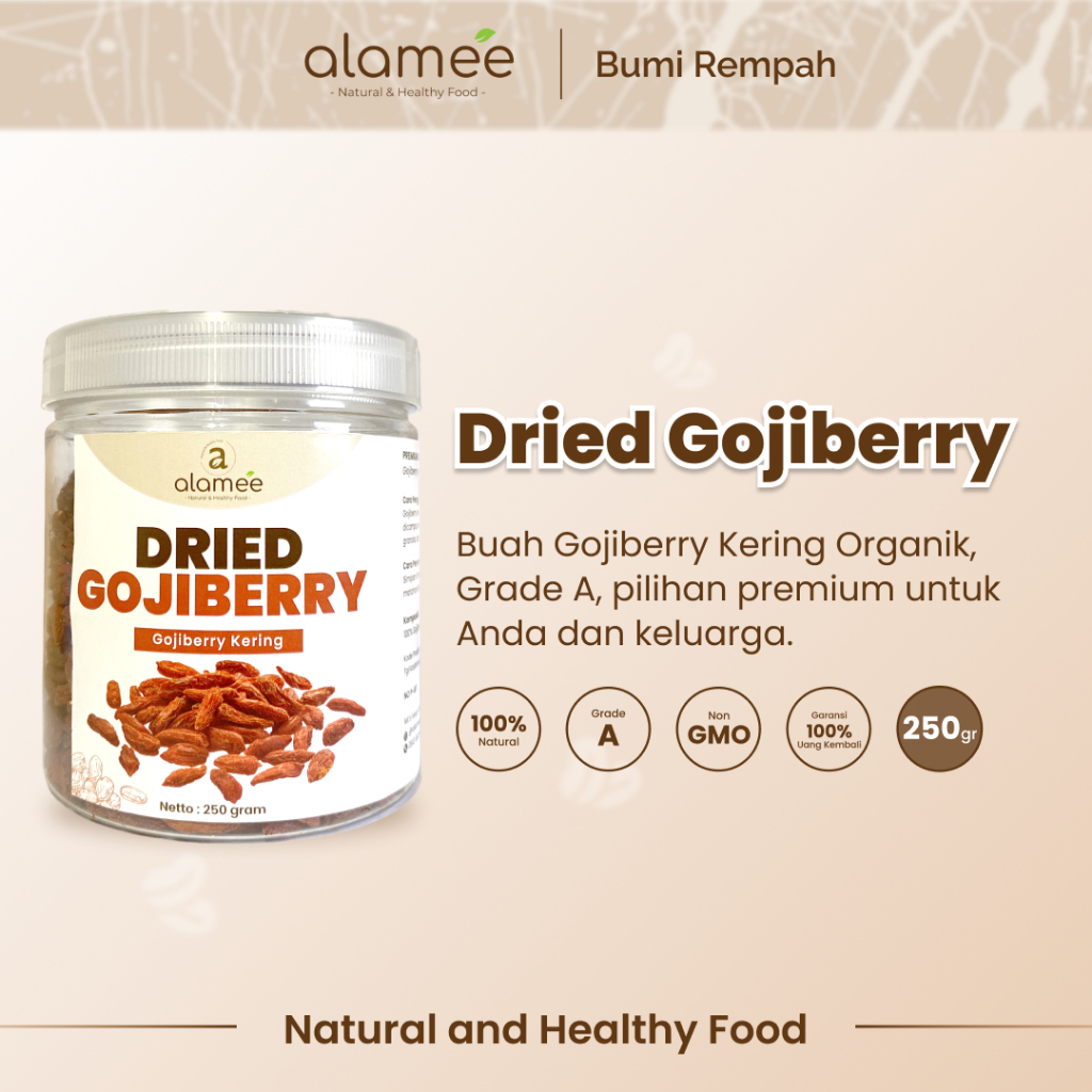 

ALAMEE Gojiberry Kering Cemilan Buah Sehat Rendah Kalori Dried Gojiberry Buah Kici Kering 250gr