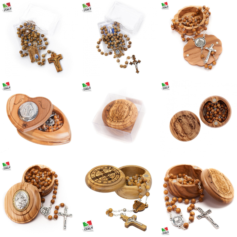 Rosario Kayu Olive Salus Populi Romani Bulat Benediktus Maria Medali Made in Italy Aksesoris Fashion