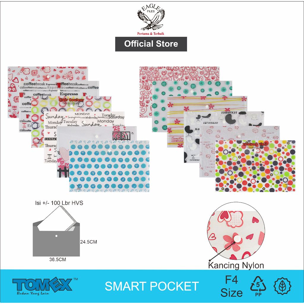 

Map Kancing Plastik F4 TOMEX Smart Pocket Map Plastik Kancing Horizontal Motif Mixed