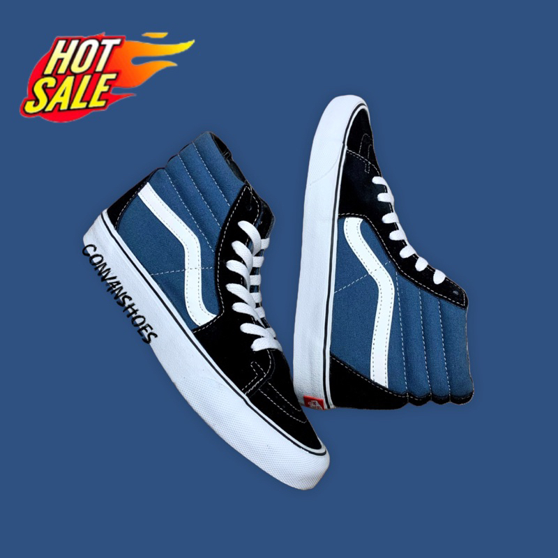 (BONUS TAS TOTEBAG) SEPATU SNEAKERS SK8 HIGH BLUE WHITE PREMIUM HIGH QUALITY