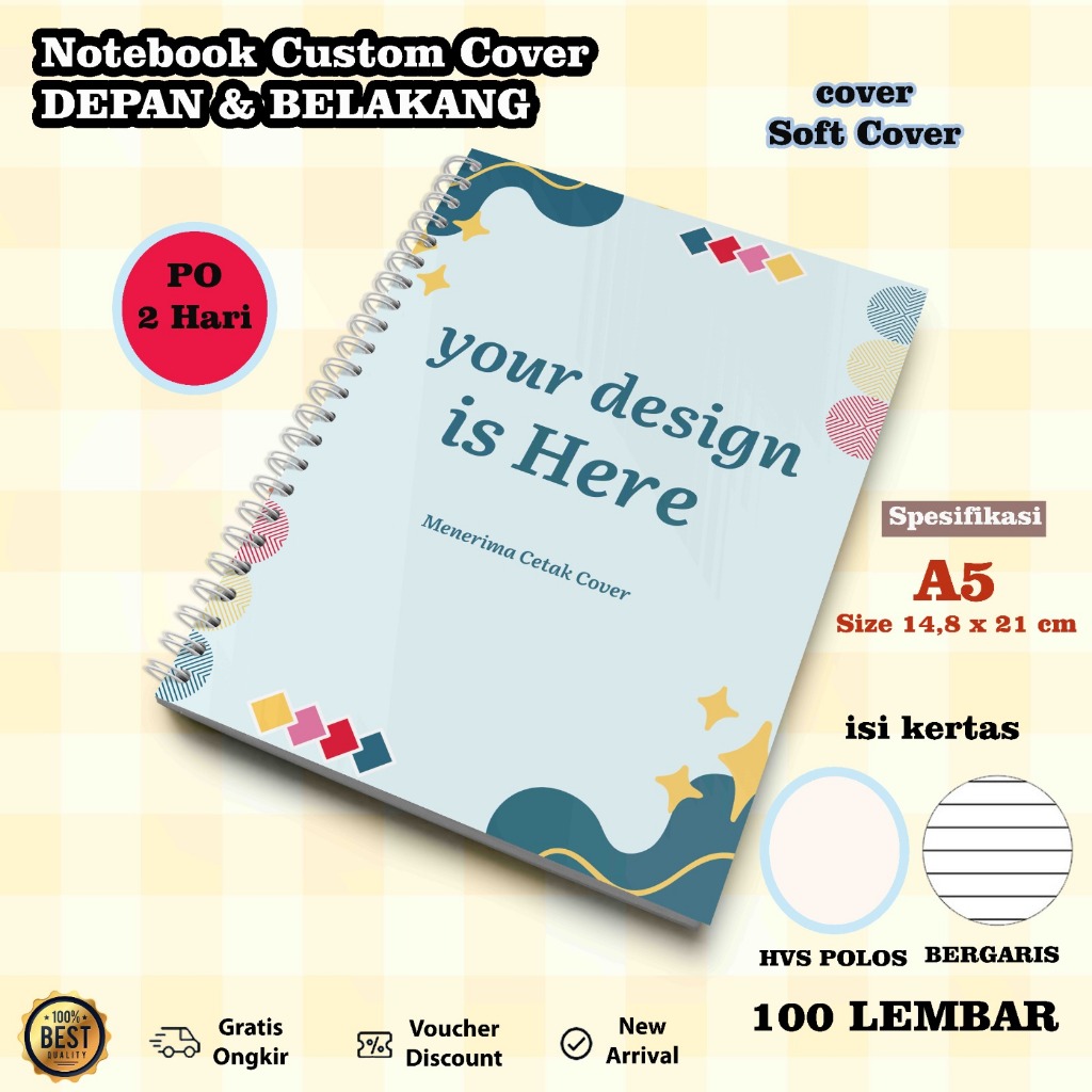 

Notebook/notes spiral custom A5 isi 100 lembar garis/polos