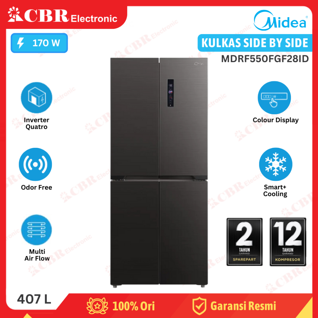 Kulkas MIDEA Side By Side 4 Pintu MDRF550FGF28ID (Inverter) - Batam