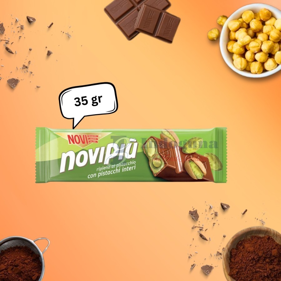

Novipiù milk chocolate with pistachio filling and whole pistachio 35gr
