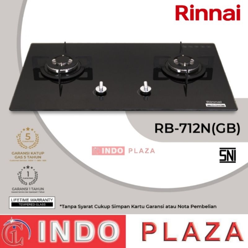 KOMPOR GAS TANAM 2 TUNGKU RINNAI RB-712N(GB) / KOMPOR RINNAI TANAM 2 TUNGKU TEMPERED GLASS