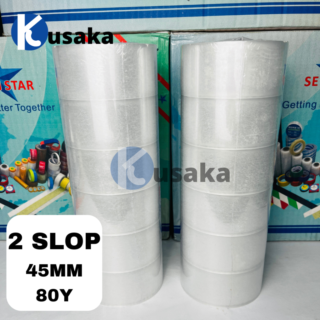 

1 Lusin Solasi Lakban Bening Coklat 2 Slop 45mm x 80Y Transparan Clear Selotip Packing Isolasi Yard OPP