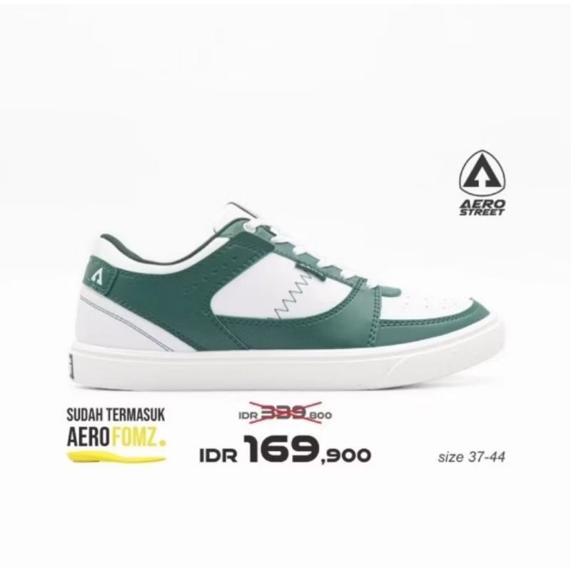 Aerostreet Hoops Low Putih Hijau Tua Sepatu Sneakers Casual - Ukuran 42