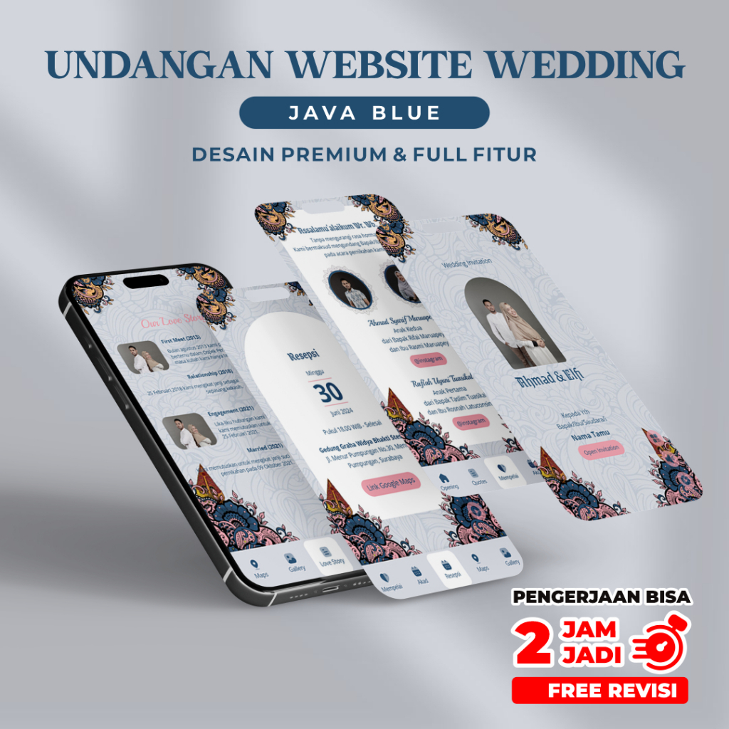 Undangan Digital Website Pernikahan Tema Java Blue - undangan pernikahan jawa tema wayang, undangan 
