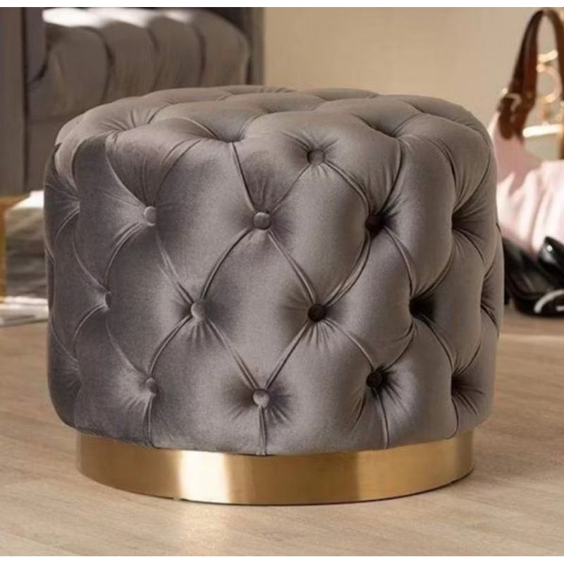 Puff Stool Bulat Ottoman Kaki Gold