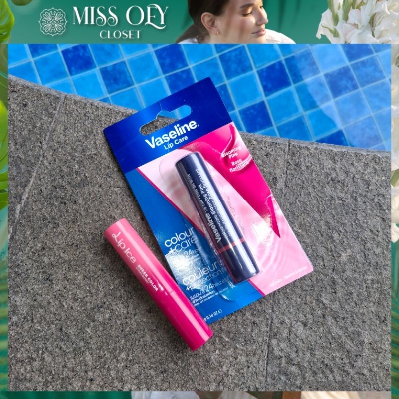 [DAPAT 2PCS] VASELINE Colour Care Lip Balm (Blooming Pink) & LIP ICE  Sheer Colour (Strawberry)