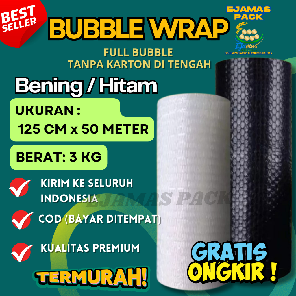 

BUBBLE WRAP HITAM BENING 3 KG 1 ROLL 125 CM X 50 METER TANPA CORE KARTON FULL BUBBLE EJAMAS PACK