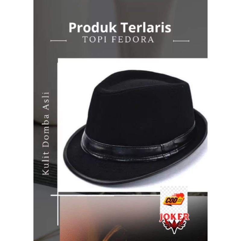 COD Topi fedora kulit domba asli/topi laken pria/topi Tompi/topi pria topi kulit pria