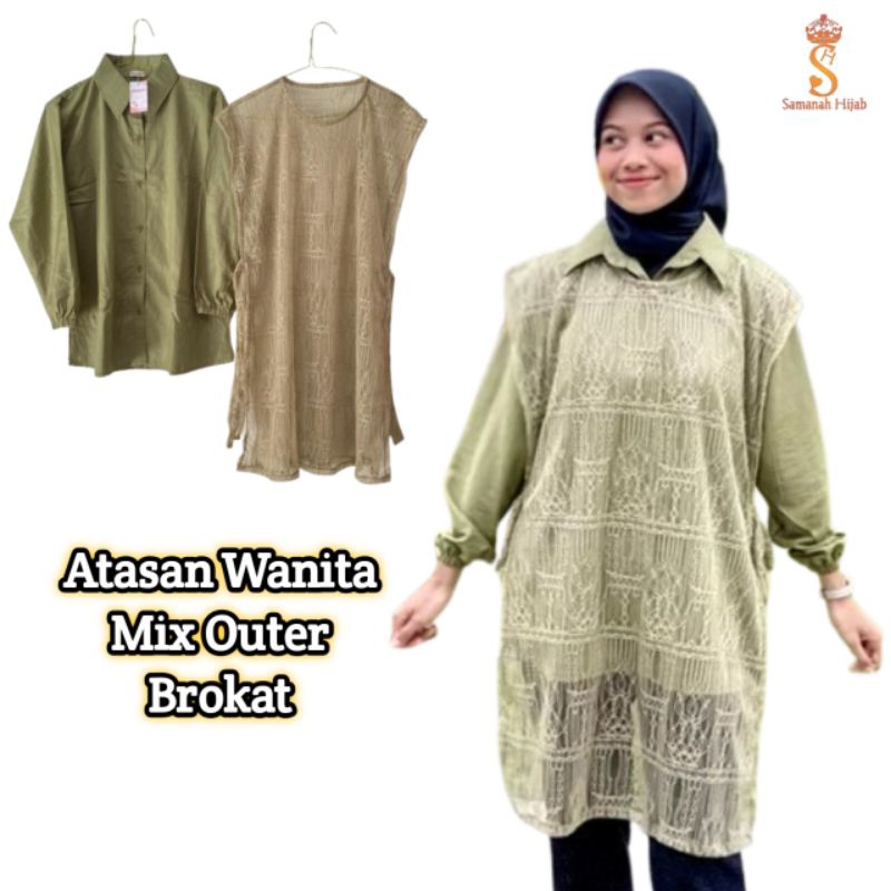 Blouse Baju Atasan Wanita Terbaru 2025 Kemeja Mix Outer Brokat Korean Style Kekinian