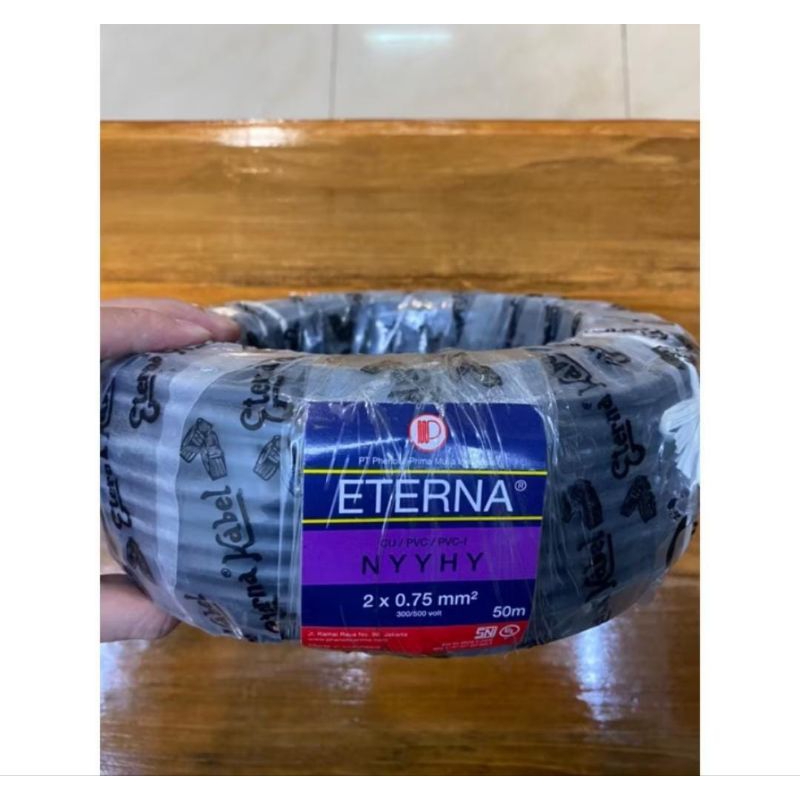 Kabel Eterna NYYHY 2X0.75 NYYHY 2X0.75 Serabut hitam panjang 50 meter