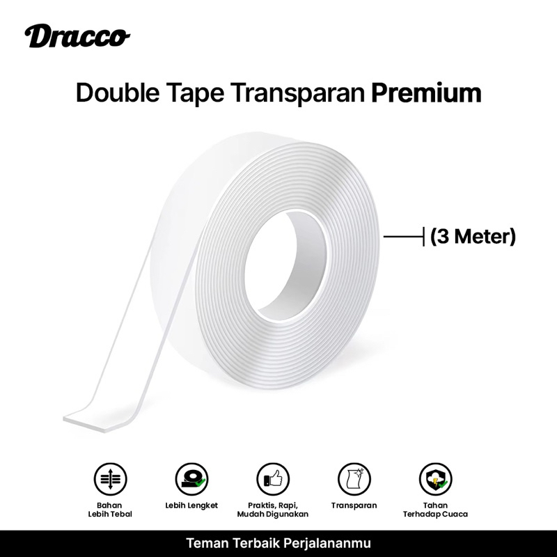 

Dracco Double Tape 3 Meter Premium Nano Selotip Bening 2 sisi serbaguna