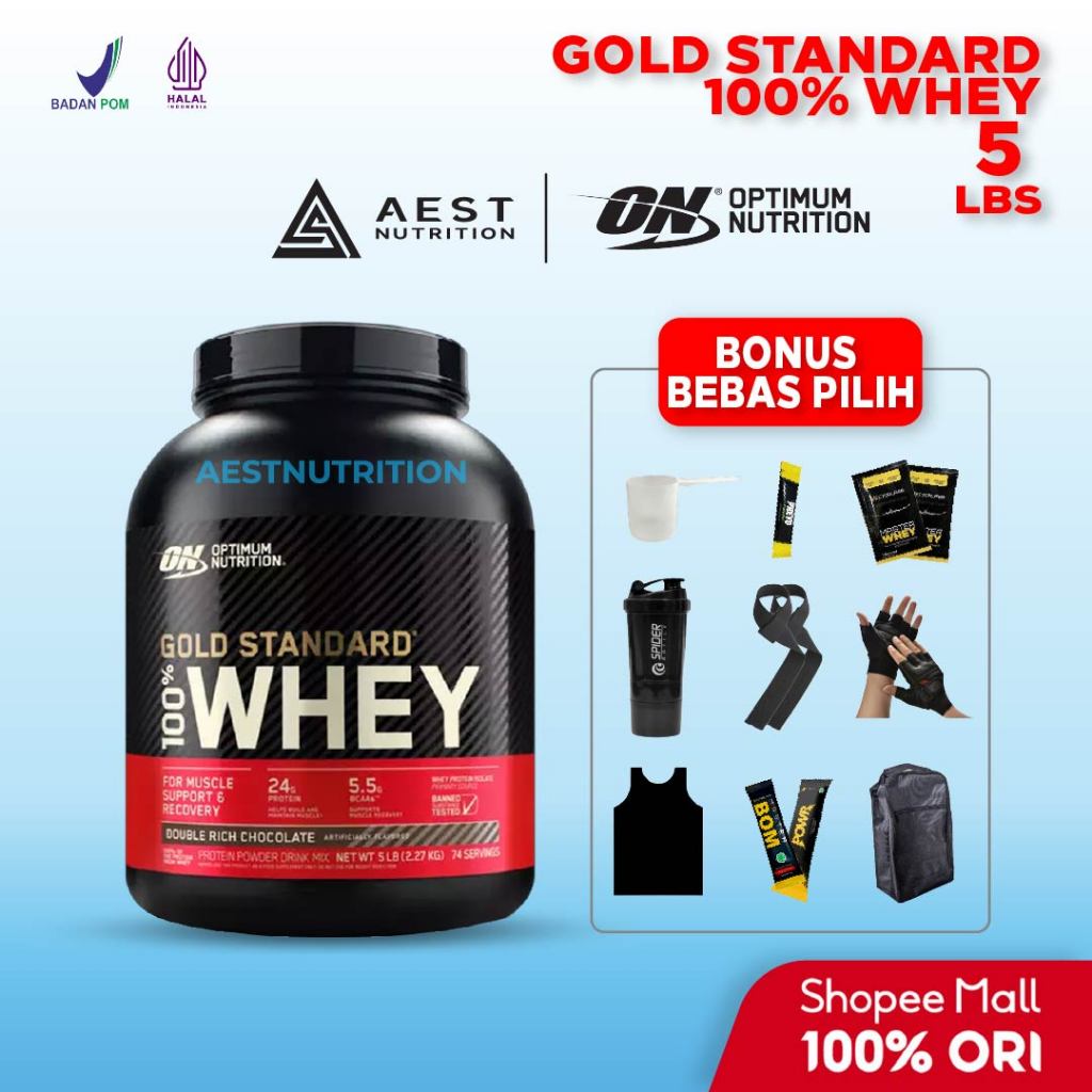 Optimum Nutrition Gold Standard 100% Whey 5 lbs - Susu Protein Suplemen Gym Muscle ON