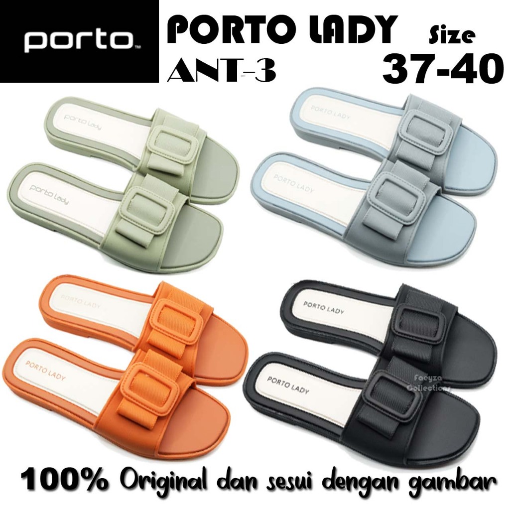 Sandal Perempuan PORTO LADY ANT - 3 Sandal selop Flat wanita Pita Jelly karet Size 37 38 39 40