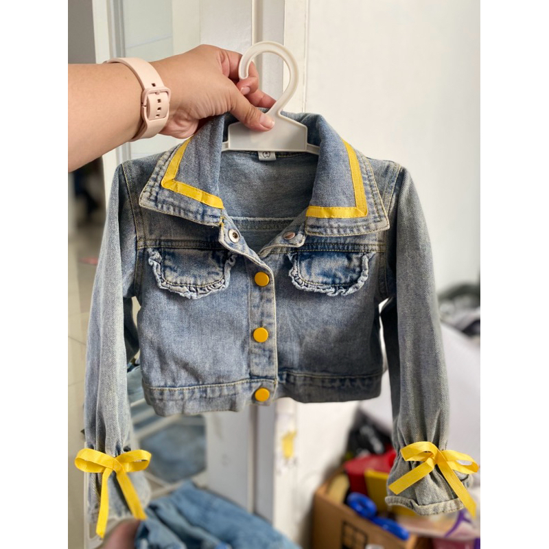 jaket jeans crop top elsa frozen. jaket jeans anak crop top lucu banget ada pita pita