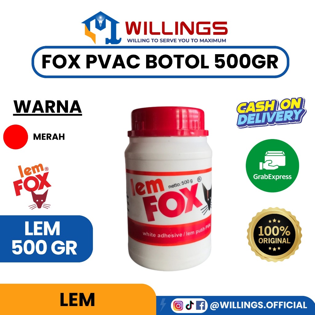 

WILLINGS - FOX LEM PVAC MERAH BOTOL 500 GRAM GR
