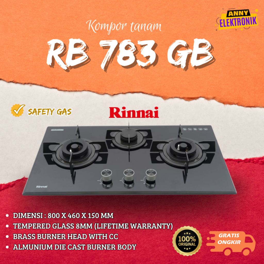 Rinnai Kompor Gas Tanam RB-783G(B) / RB 783 G(B) / 783 GB RB783GB