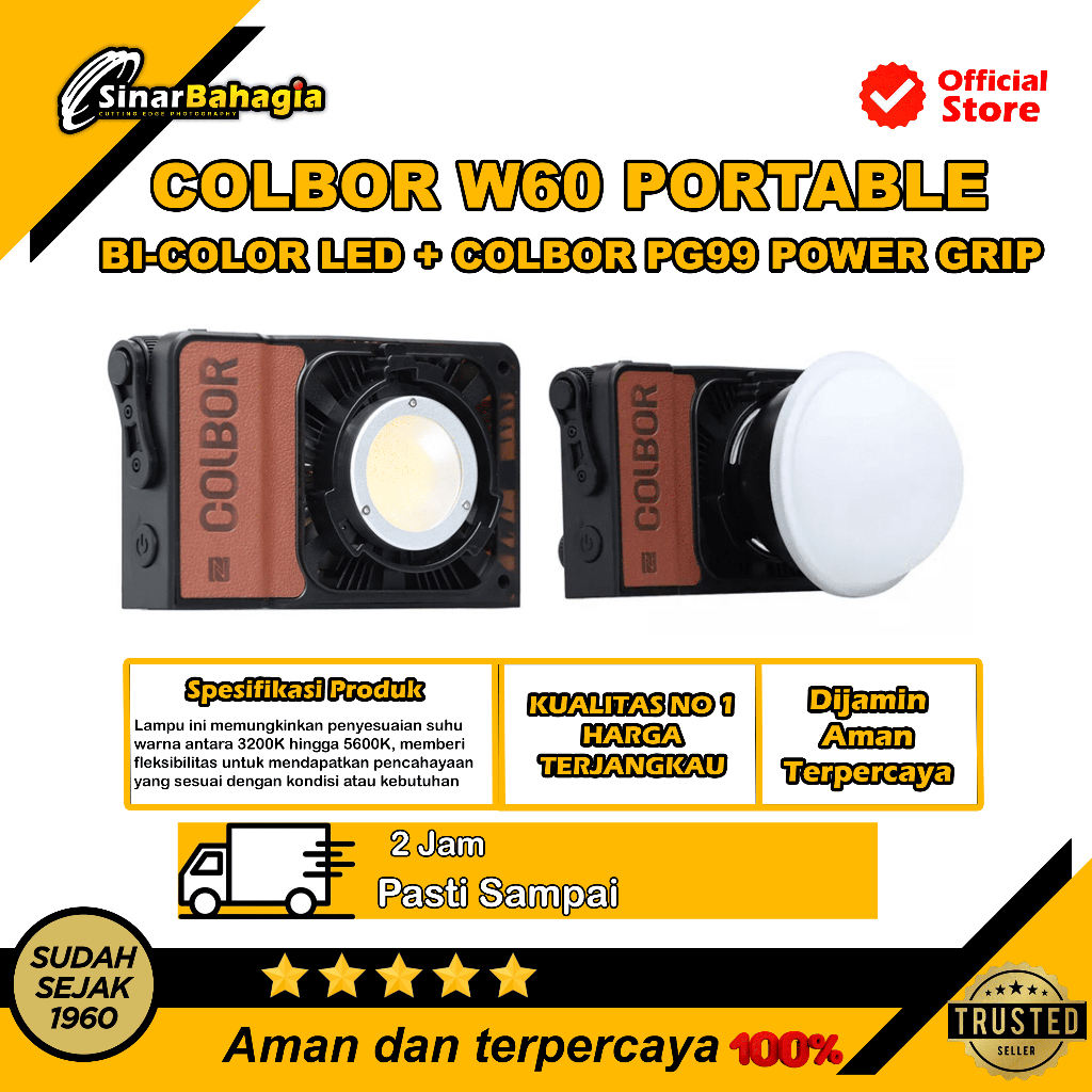 Colbor W60 Portable Bi-Color LED + Colbor PG99 Power Grip